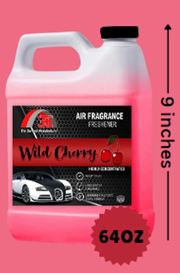 3E Wild Cherry Air Freshener, Deodorizer, and Odor Eliminator, Ready-to-use Fragrance, All Natural (Great for Cars, RV's, Trucks,Home, Office, & More) (64 fl oz) HALF GALLON, Made in the USA
