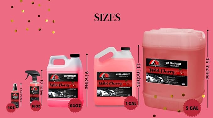 3E Wild Cherry Air Freshener, Deodorizer, and Odor Eliminator, Ready-to-use Fragrance, All Natural (Great for Cars, RV's, Trucks,Home, Office, & More) (64 fl oz) HALF GALLON, Made in the USA