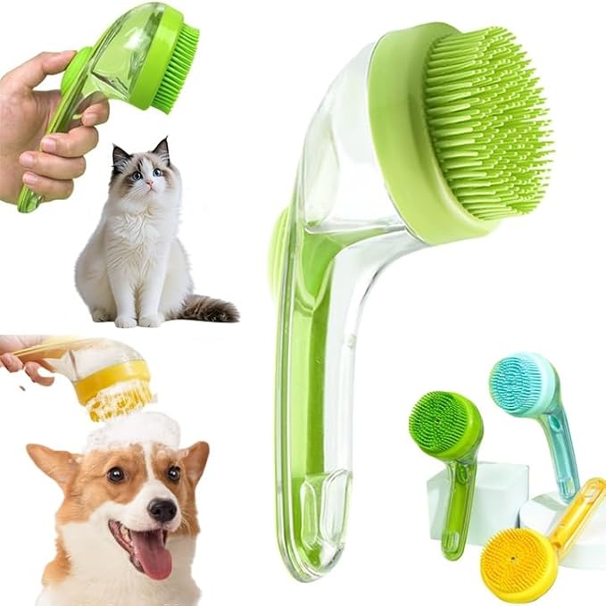 Bath Brush for Dogs with Soap Dispenser, 2025 New Dog Scrubber for Bath, 2 in 1 Dog Bath Brush with Built-In Shampoo Dispenser, Pet Wash Brush for Grooming, For Long Short Haired (Green)