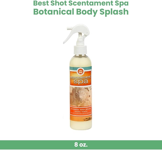 Best Shot Scentament Spa Botanical Body Splash, Detangler Spray, Hypoallergenic Body Spray for Pets, Cat and Dog Cologne Spray, Exotic Island, 8 Oz.