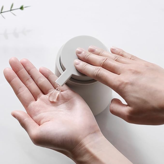 Matte Beige Liquid Hand Soap Dispenser Plastic 11 oz - Modern Minimalist Style for Bathroom & Kitchen Countertop Refillable