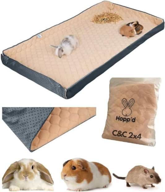 Hopp'd™ HutchLiner 2.0 Premium Guinea Pig Cage Liner Washable Fleece Bedding for Rabbits & Guinea Pigs | Waterproof, Odor Control, Cooling Mat, Anti-Slip Bunny Mat & Pee Pad | C&C Cages (2x4)