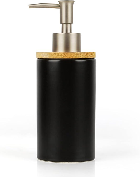 Ceramic Soap Dispenser Hand Soap Dispenser Refillable Liquid Great for Kitchen and Bathroom Decorative (Black)