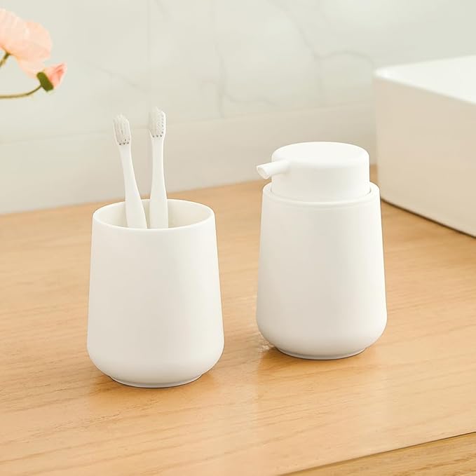 Matte White Foaming Hand Soap Dispenser Plastic 11 oz - Modern Minimalist Style for Bathroom & Kitchen Countertop Refillable