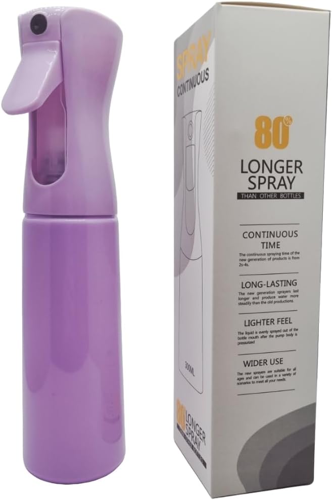 Continuous Fine Mist Spray Bottle for Hair (10.1oz / 300ml) – Ultra Fine Sprayer for Hair-Styling, Barber, Cleaning, Plants, Pets & Salons - ((Purple))