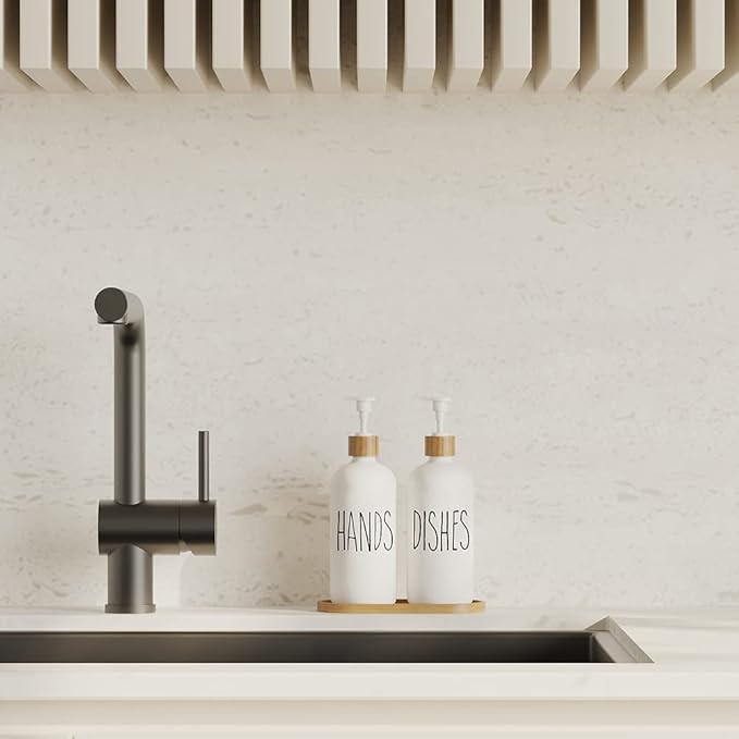 Dish Soap Dispenser for Kitchen Sink.Glass Hand Soap Dispenser, Modern Farmhouse Decor for Bathroom,Kitchen Sink Decor