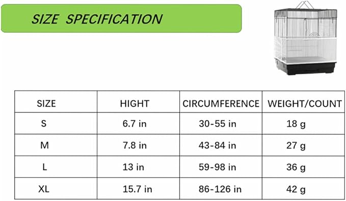 ISMARTEN Bird Cage Seed Catcher (2 Pack), Airy Gauze Bird Cage Cover Seeds Guard Dust-Proof Universal Birdcage Accessories Mesh Net Cover (Black + White, XL)