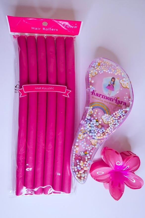 Detangling Brush for Girls 7 Pack - Brush for Straight, Curly, Wet or Dry Hair - Rainbow Design with Curlers - Flower Clip Attachment - Gentle Pull-Free for Long Fine Hair - 7.5¨