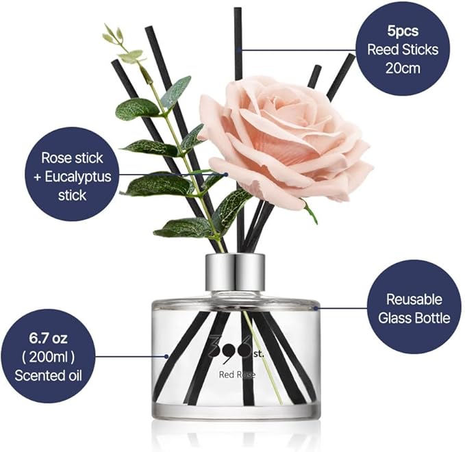 396 st. Rose Flower Reed Diffuser, Black Cherry, 200ml(6.7oz) / Reed Diffuser Sets, Home Fragrance, Scented Oils, Home & Bathroom Décor
