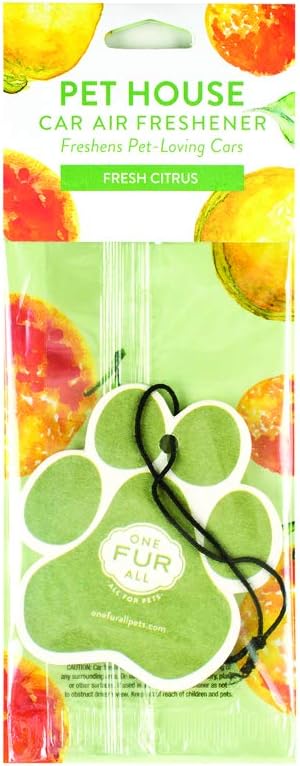 Pet House Car Air Freshener by One Fur All, Pack of 4 – Fresh Citrus - Non-Toxic Auto Air Freshener, Pet Odor Eliminating Air Freshener for Car, Ideal for Small Spaces, Dye Free Dog Car Air Freshener