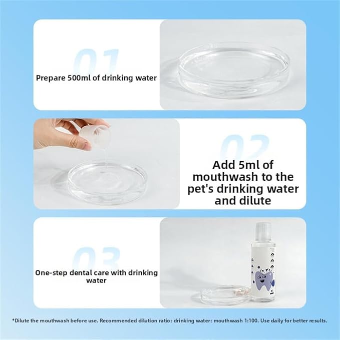 Dental Water Additive, Specialized Dental Care Formula，Natural Flavorless Teeth Cleaning Mouthwash, Freshens Dog Breath & Promotes Healthy Gums, Easy Daily Use for All Pet（1pcs）