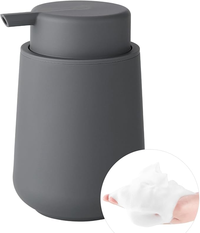 Matte Gray Foaming Hand Soap Dispenser Plastic 11 oz - Modern Minimalist Style for Bathroom & Kitchen Countertop Refillable
