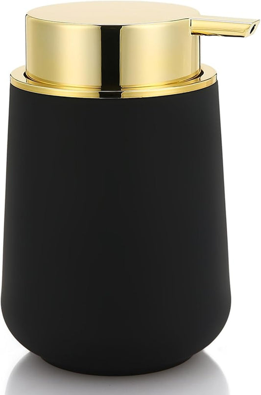 Matte Black and Gold Liquid Hand Soap Dispenser Plastic 11 oz - Modern Luxury Style for Bathroom & Kitchen Countertop Refillable