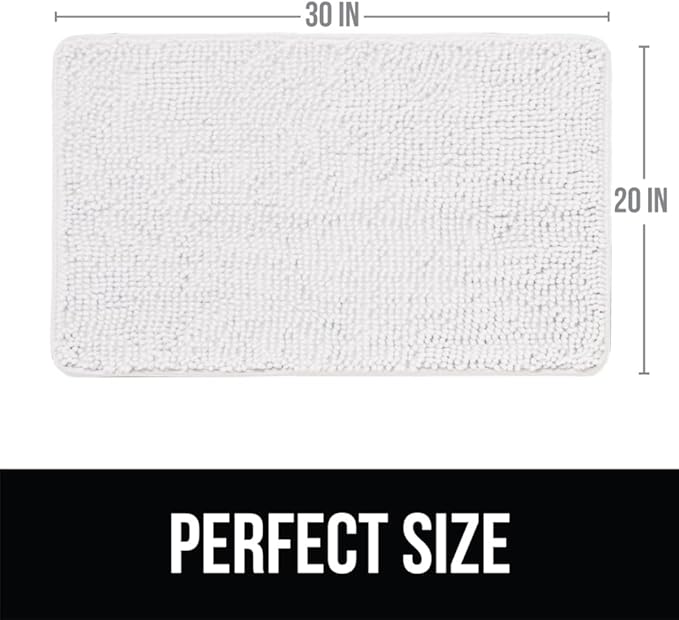 KANGAROO Bathroom Rugs, Chenille Soft Absorbent Bath Rug, Shaggy Shower Mat, Quick Dry Machine Wash Bathmat, Plush Carpet Mats for Tub, Bathtub and Room Home Decor Accessories, 30x20, White