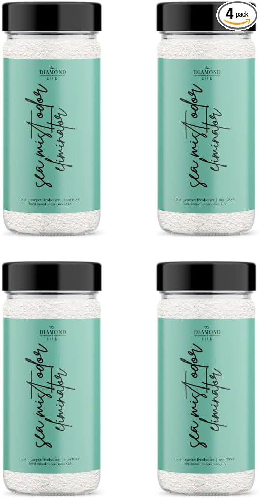 Home "Sea Mist" Cotton Blossom & Linen Natural Carpet Powder For Vacuuming, Mattress & Upholstery Freshener, Cat Litte/Dog Bed Odor Eliminator For Homes With Kids & Pets(Pack Of 4)