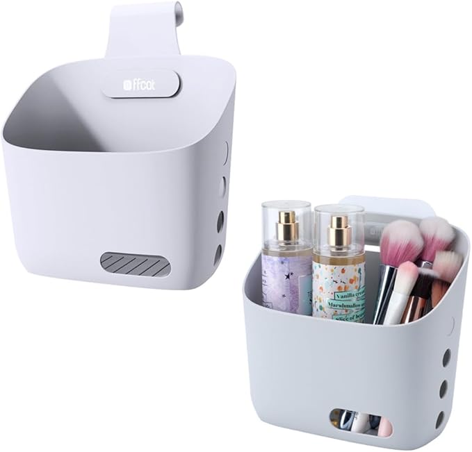 Plastic Hanging Basket Kitchen Storage organizer, Basket with Detachable hook, Hang it behind a door or on a railing, Over the Cabinet Door (Light Gray, Large)2pack