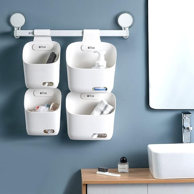 LeleCAT Plastic Hanging Basket Kitchen Storage organizer, Basket with Detachable hook, Hang it behind a door or on a railing, Over the Cabinet Door (White, Small-2 Pack)