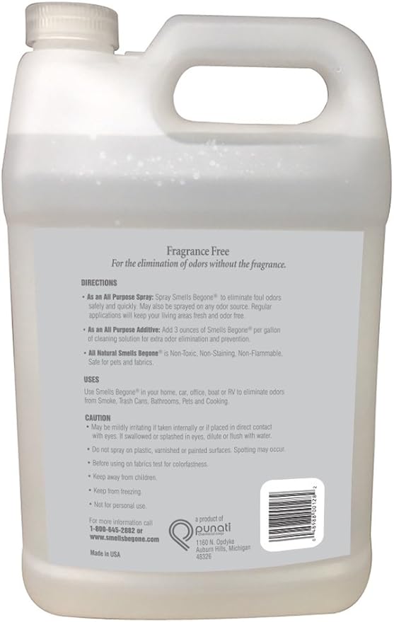 SMELLS BEGONE 1-Gallon Air Freshener Spray - Odor Eliminator - Eliminates Odors from Smoke, Trash Cans, Pets, Cars and Boats - Fragrance Free