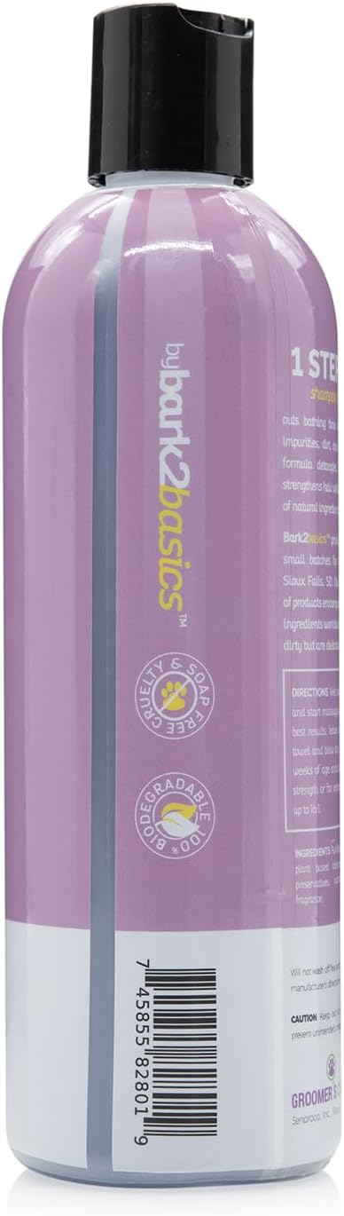 Bark2Basics One Step Silky Dog Shampoo & Conditioner, 16 oz - Natural Ingredients, 2 in 1 Formula, 16 to 1 Concentration, Detangles and Strengthens