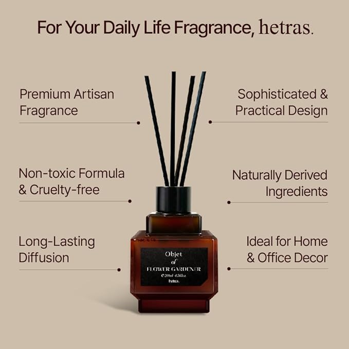 hetras Objet Diffuser Gift Set 6.7 fl.oz. 2 Pack | Black Cherry Scent | Long-Lasting Scented Room Fresheners with 8 Reed Sticks for Home Fragrance Bedroom Bathroom Shelf Décor