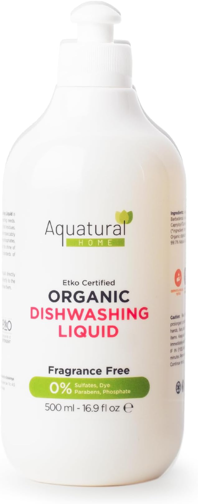 Organic Dishwashing Liquid - Natural Dish Washing Liquids Cleaner - Kitchen Unscented Dish Soap Liquid - Gentle Dishwash for Sensitive Skin - Plant-Based & Fragrance Free (16.9 fl oz)