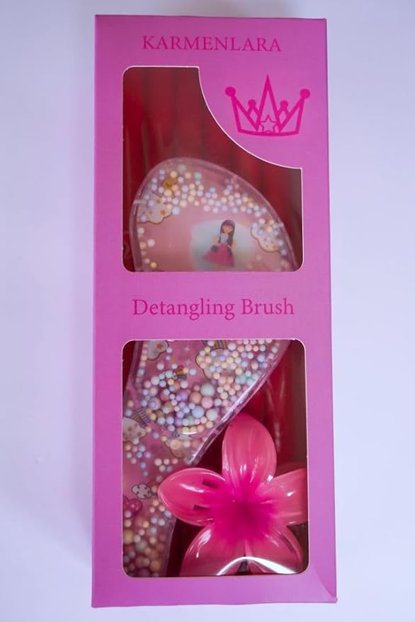 Detangling Brush for Girls 7 Pack - Brush for Straight, Curly, Wet or Dry Hair - Rainbow Design with Curlers - Flower Clip Attachment - Gentle Pull-Free for Long Fine Hair - 7.5¨