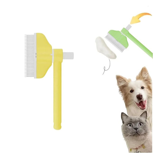 Cat Grooming Brush with 360° Rotating Head - Flea Comb & Hair Removal Brush for Indoor Cats, Anti-Static Stainless Steel Teeth & Ergonomic Grip Deshedding Care (Yellow)