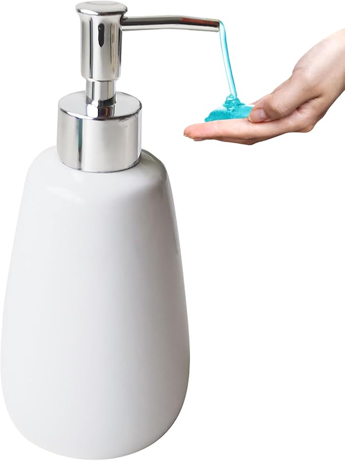 White Hand Soap Dispenser Ceramics Bottles with Elegant Pump Top Bathroom Empty Shampoo Bottles 10oz/300ml