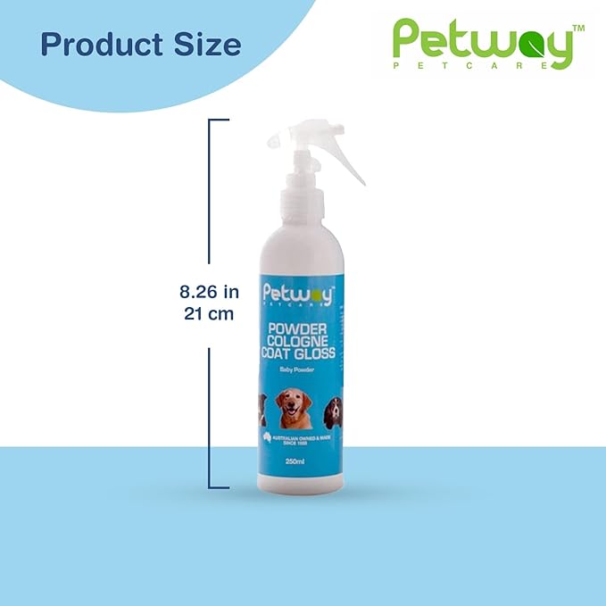 Petway Petcare Powder Cologne Coat Gloss – Natural Cosmetic Dog cologne spray, Dog Show Gloss with a Soft Baby Powder Fragrance, Pet Odour Eliminator and Dog Grooming Spray– 250ml