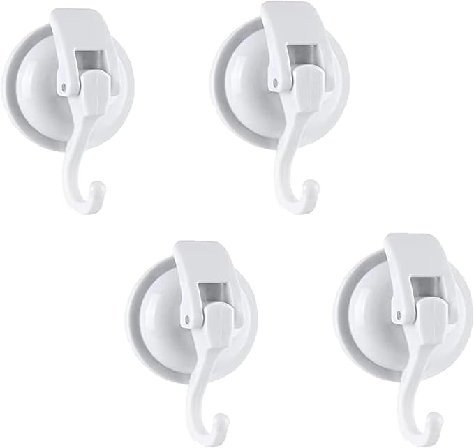 Heavy Duty Vacuum Suction Cup Hooks, White Plated Polished Super Suction for Kitchen Bathroom, 4 Pack