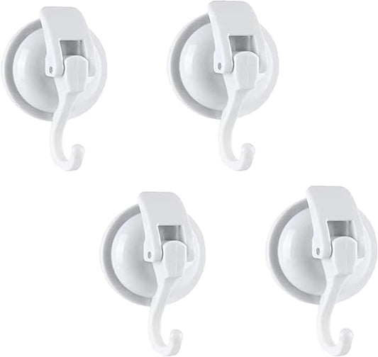 Heavy Duty Vacuum Suction Cup Hooks, White Plated Polished Super Suction for Kitchen Bathroom, 4 Pack