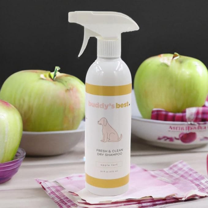 Buddy's Best Fresh & Clean Dry Shampoo for Dogs, 16 fl oz Bottle Waterless Dog Shampoo for Dog and Puppy Grooming (Apple Tart)