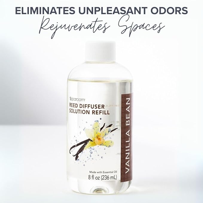 SpaRoom Reed Diffuser Oil Refill – Vanilla Bean Scent, 8oz Cozy Blend for Warmth and Comfort, Smooth and Sweet Aroma for Bedrooms, Lounges, or Relaxing Spaces, Long Lasting Ambient Scent
