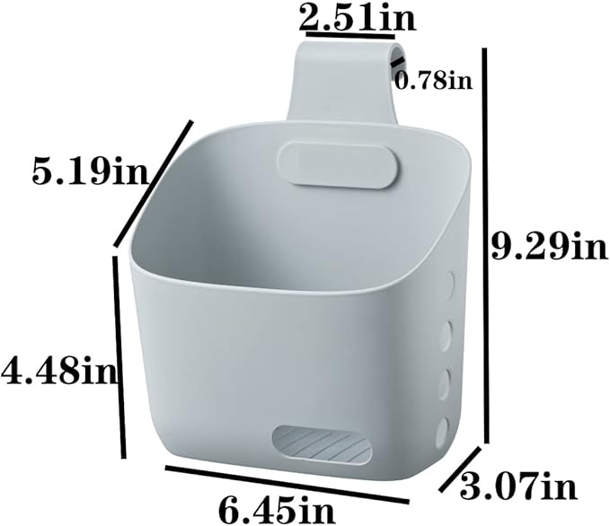 Plastic Hanging Basket Kitchen Storage organizer, Basket with Detachable hook, Hang it behind a door or on a railing, Over the Cabinet Door (Grey, Large-2 Pack)