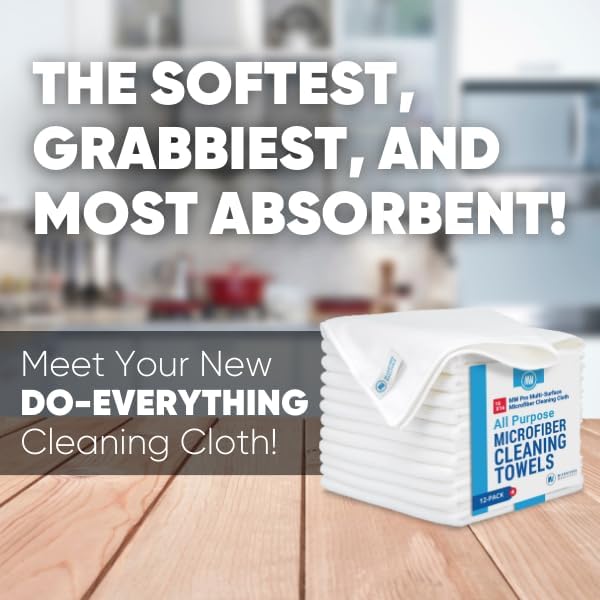 MW Pro Microfiber Cleaning Cloth | White (12 Pack) | Size 16" x 16" | All Purpose Microfiber Towels - Clean, Dust, Polish, Scrub, Absorbent