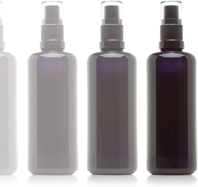 Infinity Jars 100 Ml (3.4 fl oz)Black Ultraviolet Glass Fine Mist Spray Bottle Cleaning Products Refillable Containers Homemade Perfume Blends Room, Sprays Bath Beauty Hair, Screw Top Bottles 10-Pack