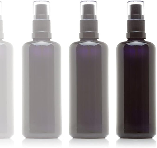 Infinity Jars 100 Ml (3.4 fl oz)Black Ultraviolet Glass Fine Mist Spray Bottle Cleaning Products Refillable Containers Homemade Perfume Blends Room, Sprays Bath Beauty Hair, Screw Top Bottles 10-Pack