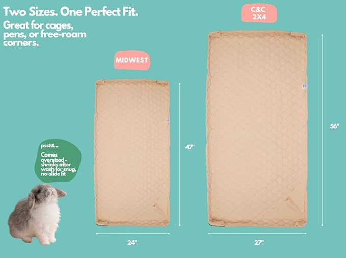 Hopp'd™ HutchLiner 2.0 Premium Guinea Pig Cage Liner Washable Fleece Bedding for Rabbits & Guinea Pigs | Waterproof, Odor Control, Cooling Mat, Anti-Slip Bunny Mat & Pee Pad | C&C Cages (2x4)