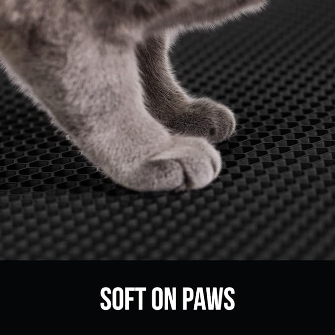 GORILLA GRIP Honeycomb Cat Litter Box Mat, Two Layer Trapping Waste Mats, Soft On Paws, Litter Box Supplies and Essentials for Indoor Cats, Traps Excess, Water Resistant for Floors, 30x24 Black