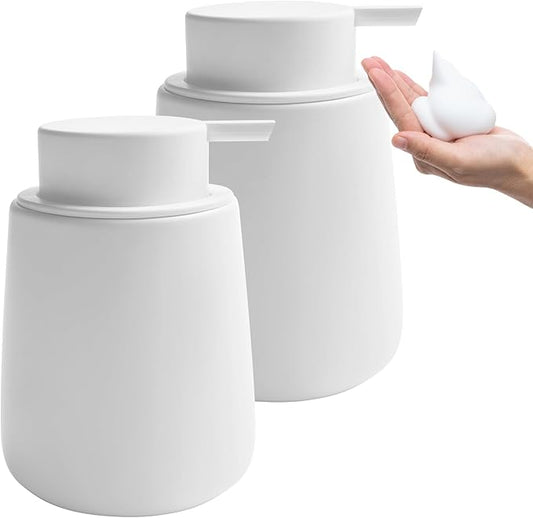 Soap Foaming Dispenser Ceramic with Easy-to-Press Pump Hand Foam Dispenser for Shampoo Bathroom Kitchen 12 oz 2pcs