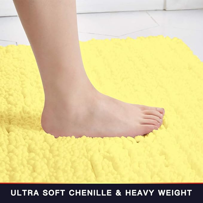 Walensee Large Bathroom Rug Non Slip Bath Mat (24x60 Inch Yellow) Water Absorbent Super Soft Shaggy Chenille Machine Washable Dry Extra Thick Perfect Absorbant Best Plush Carpet for Shower Floor