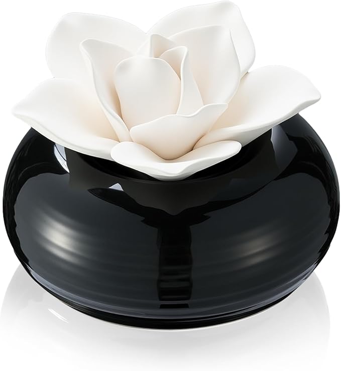Honeydak Flower Passive Essential Oil Diffuser Stone White Ceramic Porcelain Floral Diffuser with Container Non Electric Handmade Decorative Tabletops Home Decoration Christmas