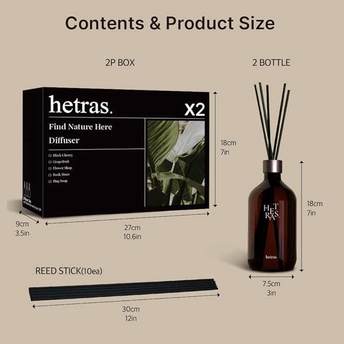 hetras Premium Reed Diffuser Set 16.9 fl.oz. 2 Pack | Hotel Wood - Luxurious Forest Scent | Long-Lasting Luxury Fragrance with 10 Reed Sticks for Home & Office | Gifts for Loved One