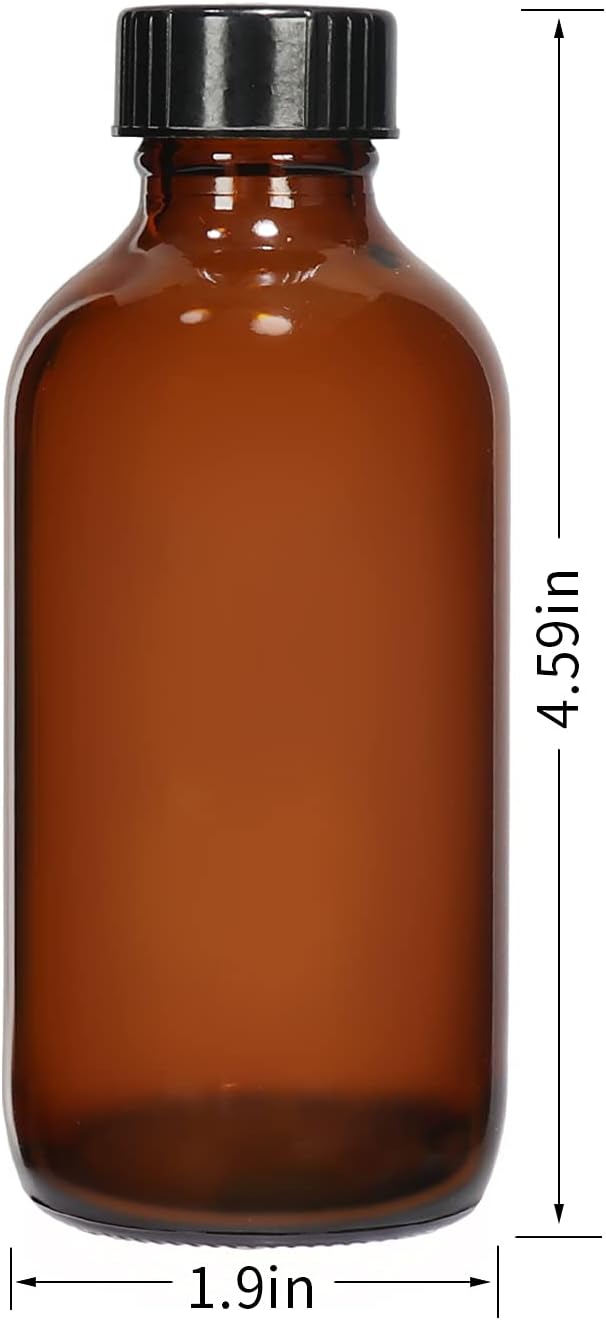 15 Pack Glass Amber Boston Bottles with Black Poly Cone Cap, 4 oz Round Glass Bottle for Essential Oil, Perfume and Liquid, Contains 24 Colored Labels, 2 Funnels, 1 Brush