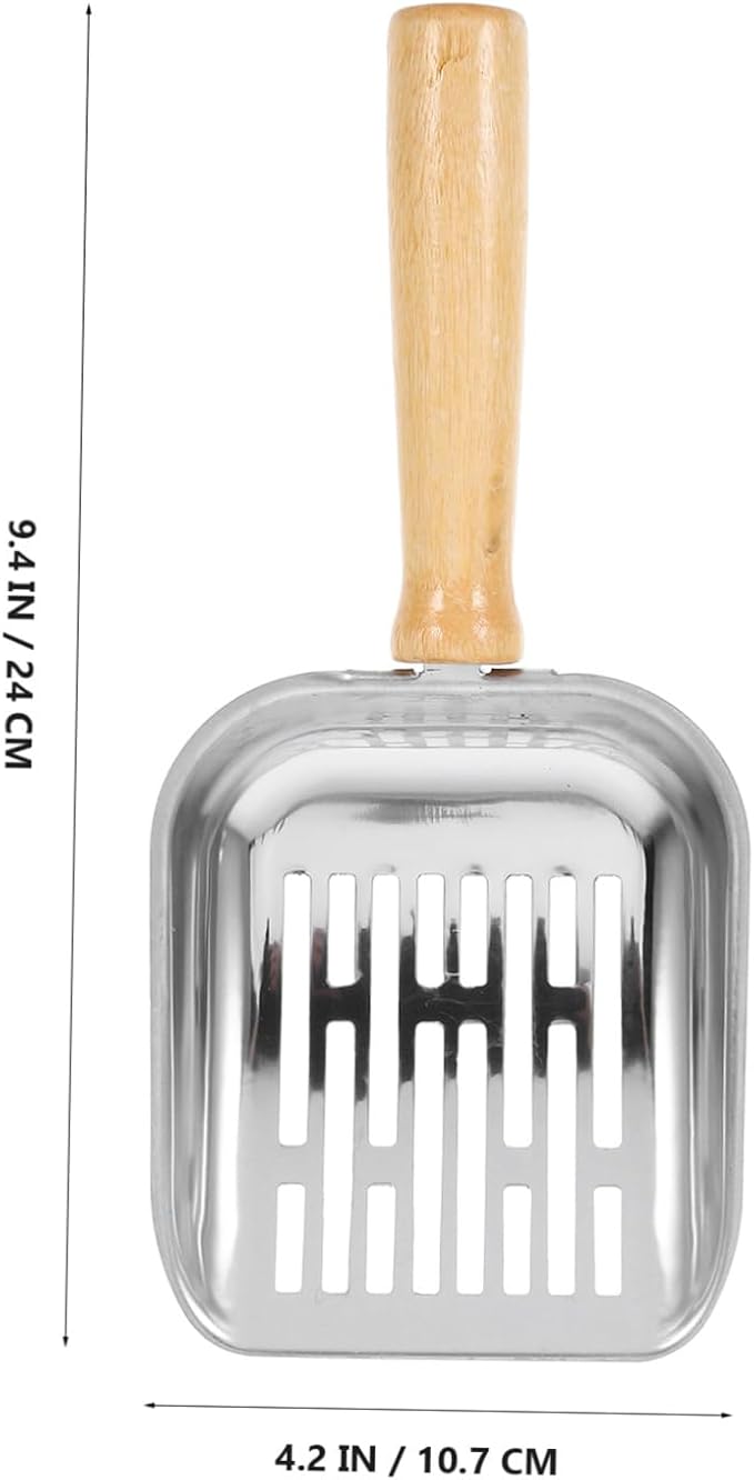 HEMOTON Heavy Duty Metal Cat Litter Scoop with Long Handle Non-Stick Stainless Steel Poop Scooper for Litter Box