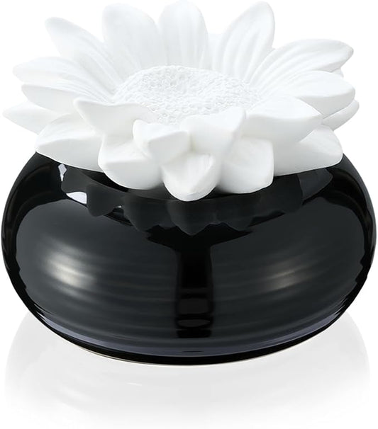 Honeydak 1 Pcs Flower Passive Essential Oil Diffuser Stone White Ceramic Porcelain Floral Diffuser with Container Non Electric Handmade Decorative Tabletops Home Decoration Christmas (Daisy Flowers)