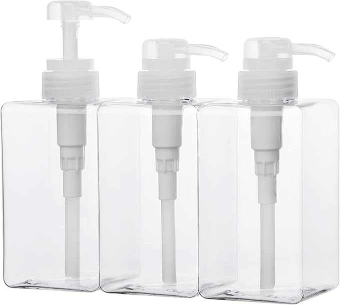 Suream 450ml/15oz Shampoo and Conditioner Dispenser, 3Pack Clear Empty Pump Bottles Reusable Refillable for Shower Gel, Conditioner, Lotion, Massa
