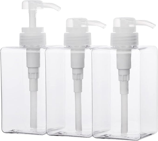 Suream 450ml/15oz Shampoo and Conditioner Dispenser, 3Pack Clear Empty Pump Bottles Reusable Refillable for Shower Gel, Conditioner, Lotion, Massa