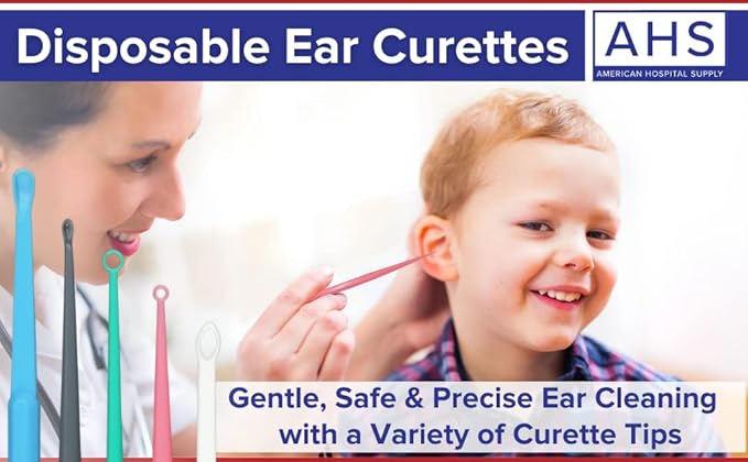 American Hospital Supply Ear Curettes | Ear Pick Wax Removal Tool Cleaner | Individually Wrapped Plastic Ear Cleaner Tool for Teens Adult (4 MM - Spoon Tip) White