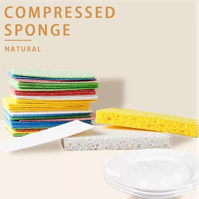 Compressed Cellulose Kitchen Sponges – 100% Natural, Biodegradable & Eco-Friendly – Space-Saving, Non-Scratch Cleaning Sponges for Dishes, Counters & More – 12 Pack